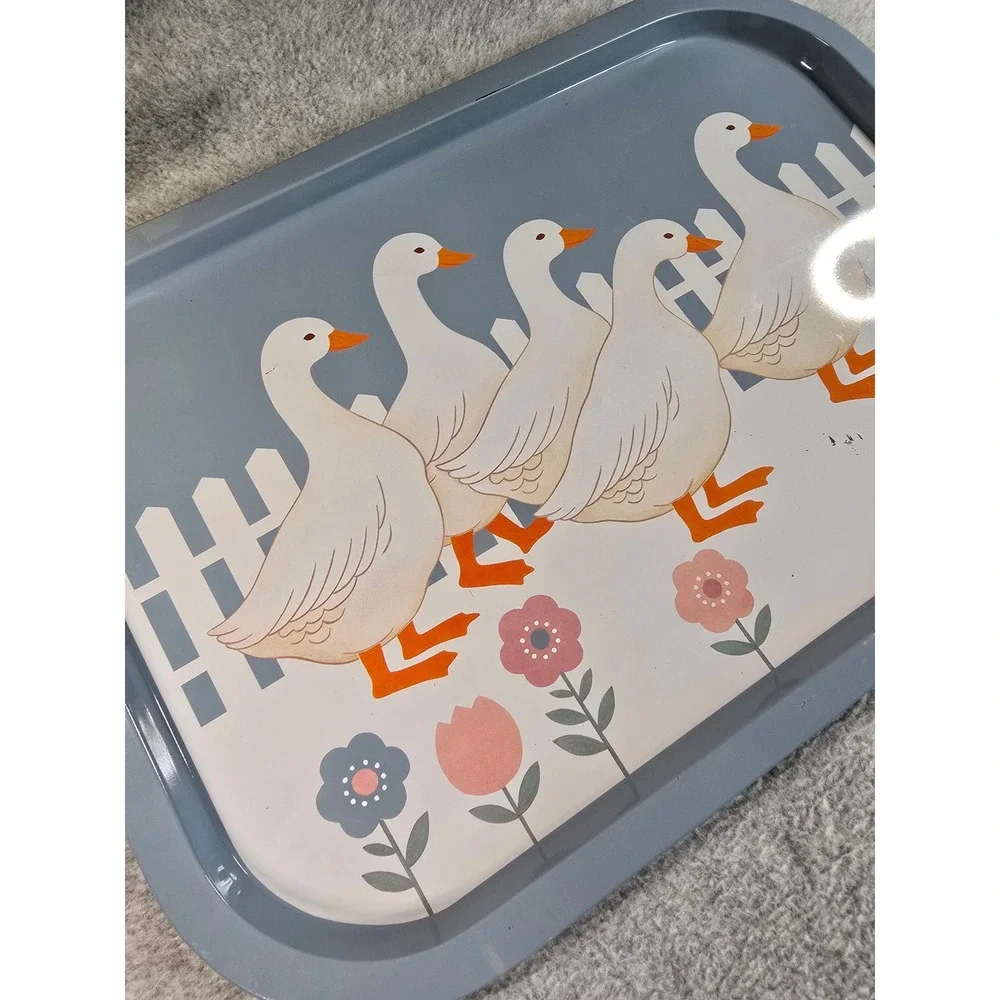 Vintage Goose Metal Serving Tray Blue Geese Farmhouse Cottagecore 15x10.5in